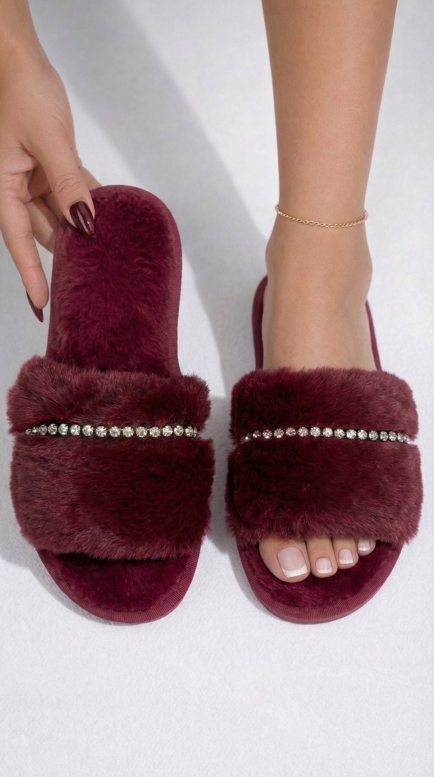 Pantoufles Strass Burgundy